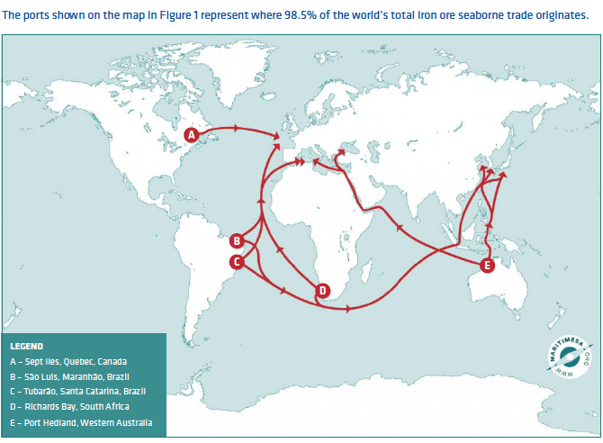 FIGURE 1. Major seaborne iron ore trade routes