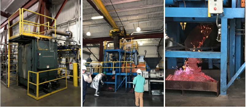 FIGURE 7. Large reduction furnace and HBI coming off the Köppern press